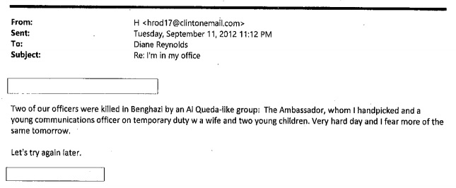 Hillary Clinton Email to Chelsea Re Benghazi Attack